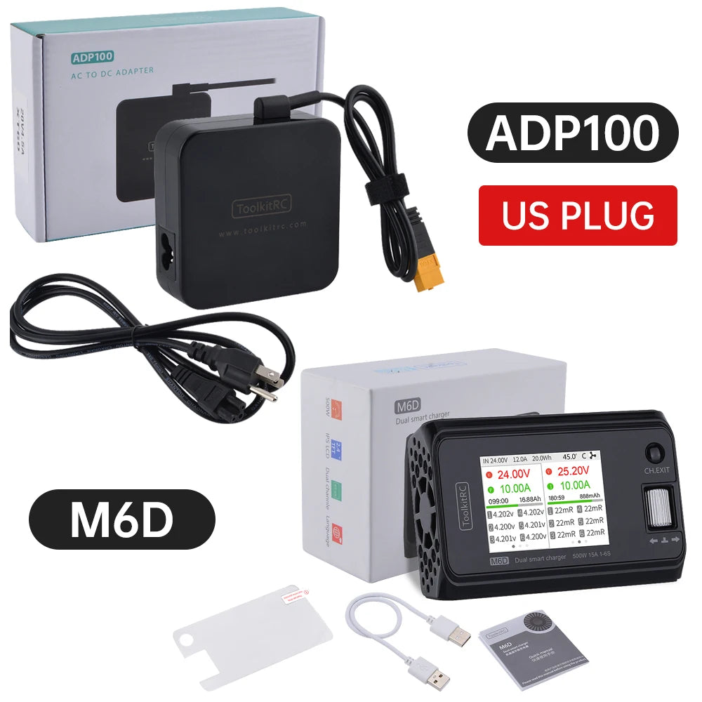 ToolkitRC M6D 500W Smart Charger 15A DC Dual Channel MINI Discharger with Power Supply For 1-6S Lipo Battery FPV Model Vs M8