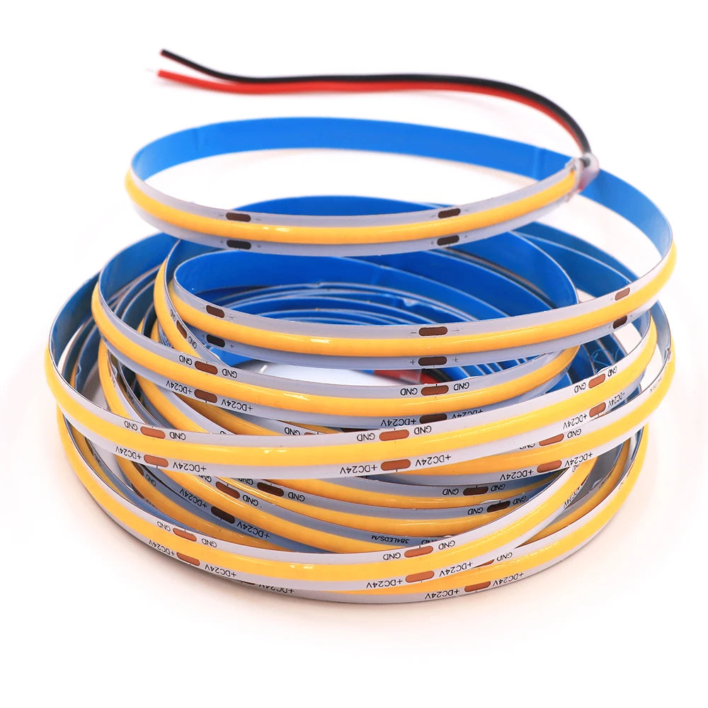 DC 5V 12V 24V COB LED Strip 320 384 480 528LEDs/m High Density Flexible COB LED Tape Light Bar 3MM 5MM 8MM PCB Linear Light