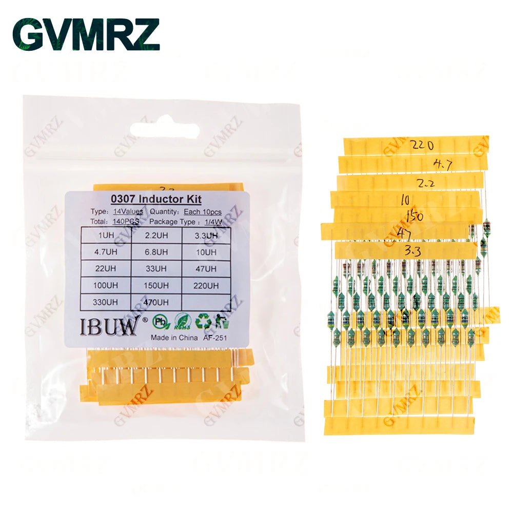 Color Ring Inductor Assortment 0307 1/4W  0410 1/2W 1UH 10UH 100UH Inductors Inductors Assorted Set Kit