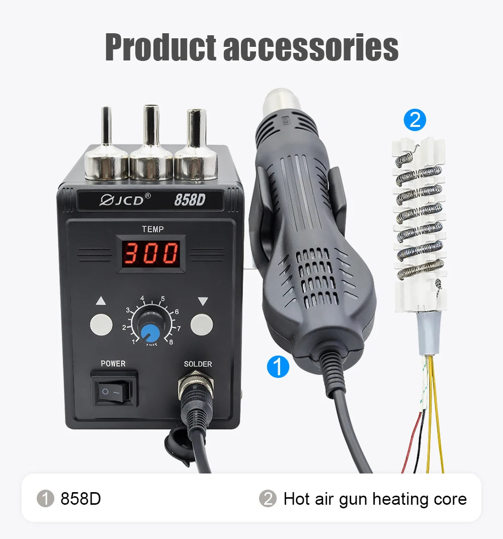 JCD Hot Air Gun 858D BGA Rework Soldering Station Heat Gun 220V 700W Hair Dryer For Soldering SMD SMT IC Welding Repair Tool