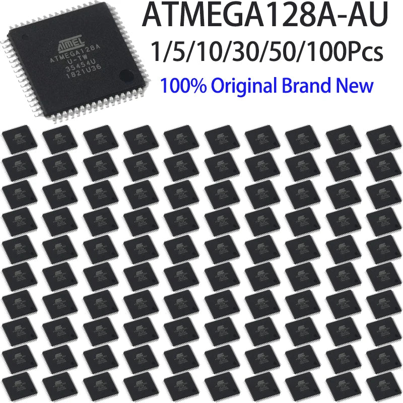 1/5/10/30/50/100Pcs Surface Mount ATMEGA128A-AU TQFP-64 Package 8 Bit AVR Microcontroller Integrated Circuit Chip