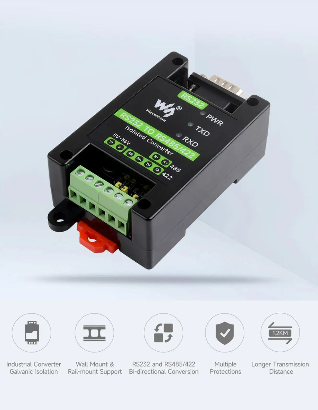 RS232 To RS485 RS422 Active Digital isolated Converter Onboard Original SP3232EEN SP485EEN Chips Options for RS232 DB9 Male