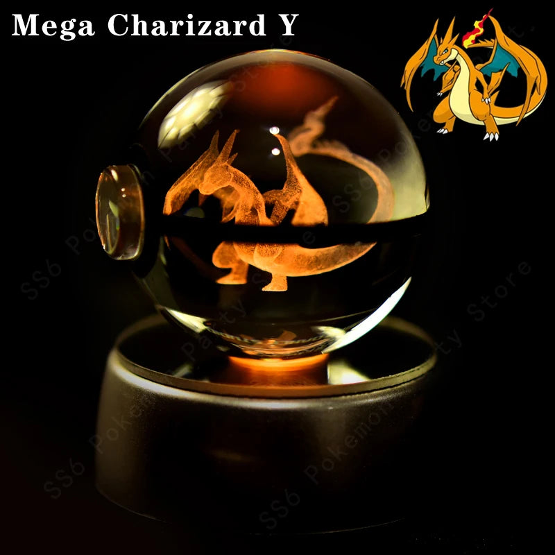 Pokemon Crystal Ball 3D Mewtwo Pikachu Gengar Pokeball 3D Night Light Lamp Glass Statue Pokemon Crystal Ball Birthday Gift