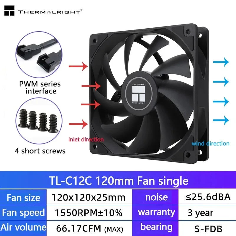 Thermalright TL-C12C 3 in 1 120mm Cooling Fan 5V ARGB gamer Adjust Speed Cooler argb Adjustable computer Case Fan ventilador