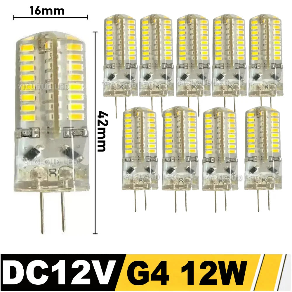 10Pcs G4 LED Bulb 12W 9W 5W 3W 2W AC DC12V SMD 2835 3014 SMD LED Light Mini Silicone Lamp Warm White White 360 Degree Angle