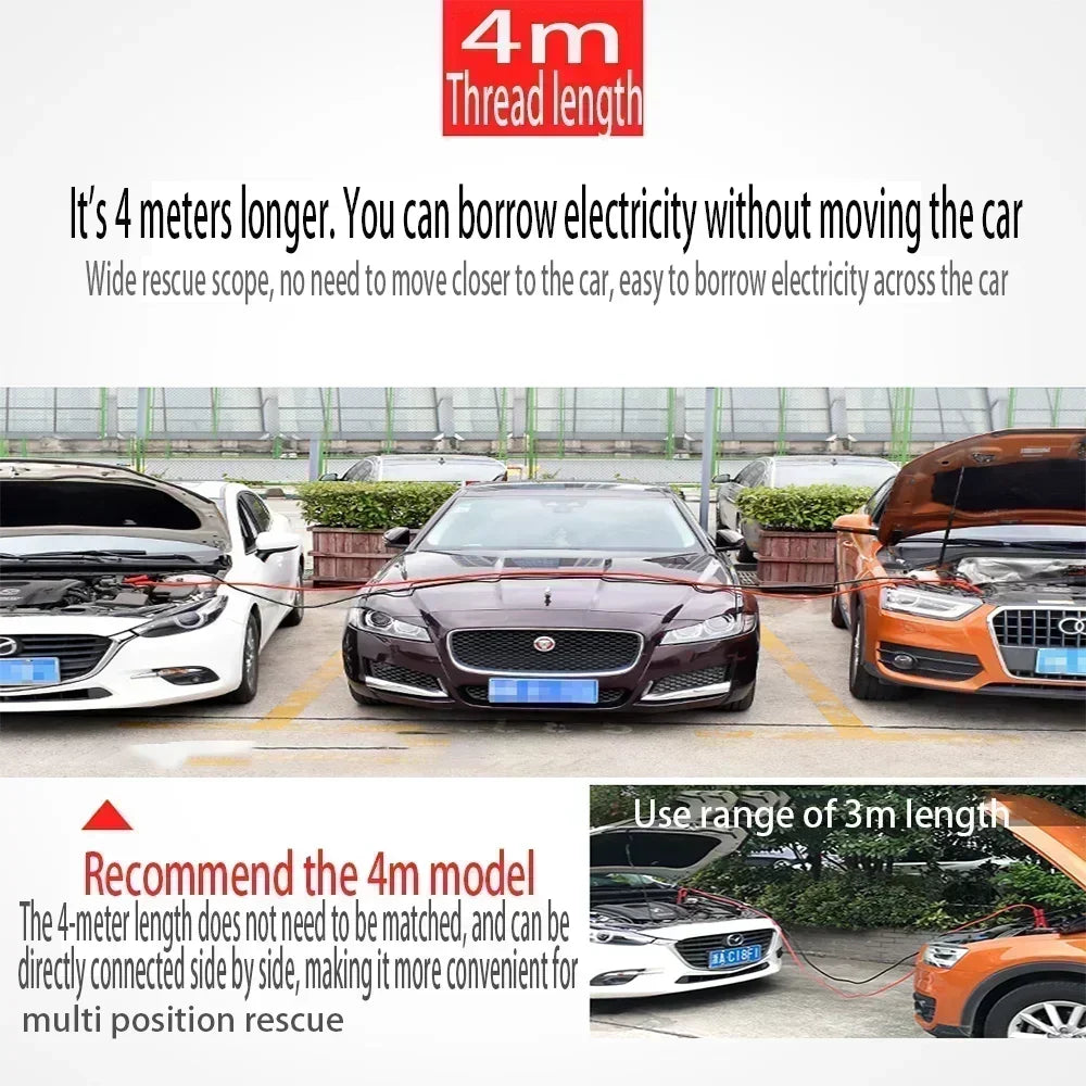 4-meter Fully Enclosed Car Battery Jumper Wire, Pure Copper Connection Wire, Thickened Jumper Wire, Jumper Wire Jumper Cable