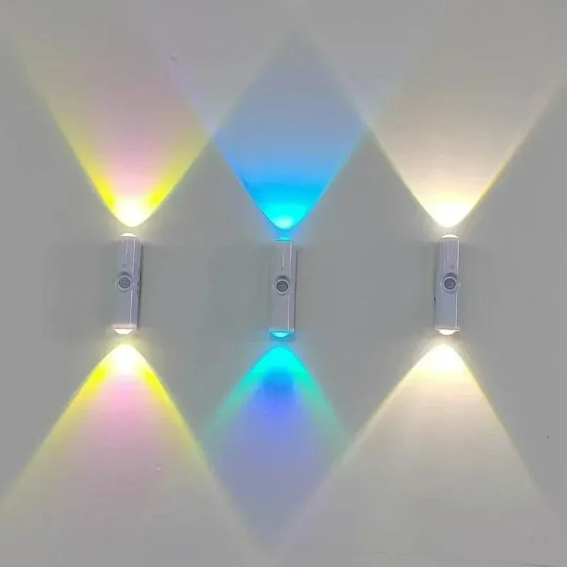 Smart RGB Double-head Wall Light Motion Sensor Magnetic Night Light Rechargeable Spotlight for Bedroom Closet Garden Room Decor