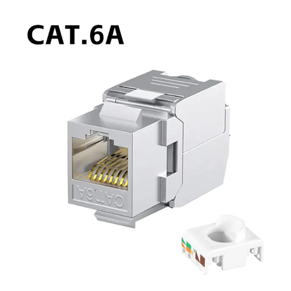 Tool-Less Cat6a Cat7 Keystone Jack RJ45 STP Zinc Alloy Module Coupler 22-26 AWG Shielded Network Ethernet Adapter