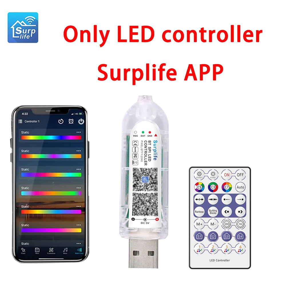 WS2812B COB LED Strip Lights DC5V 5mm Full Color SPI RGB-IC 100/160LEDs Individually Addressable Smart Pixels Tape Light