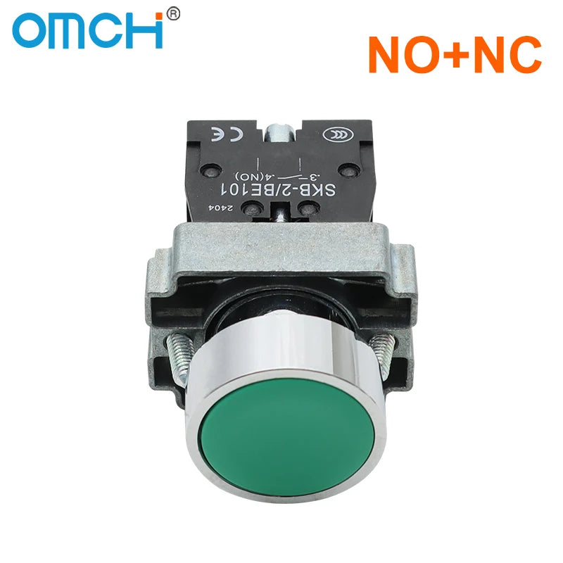 OMCH Button Switch Self Reset SKB2 Small Mushroom Head Emergency Stop 22mm Knob Key Start Inching Power On