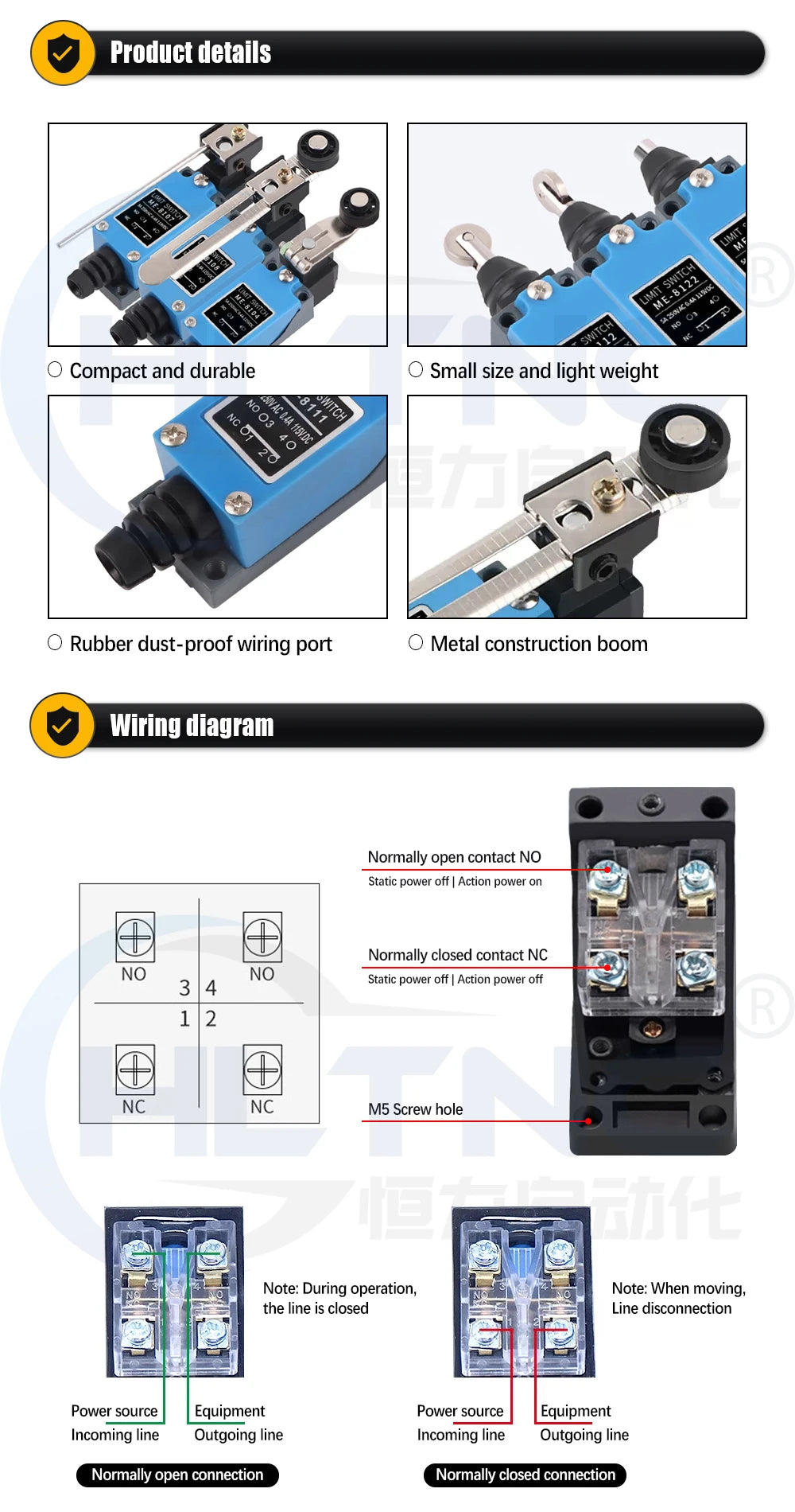 HLTNC 10PCS ME8108 250V 5A Momentary Roller Arm Type AC Mini Micro Limit Switch With 1NO 1NC For CNC Milling Laser Plasma Router