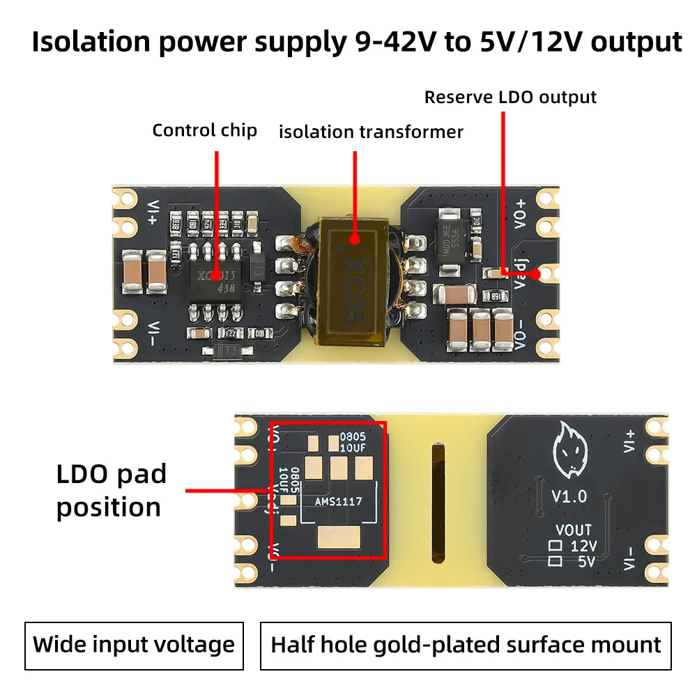 XC5015 DC-DC 9-42V to ±5V/±12V Positive and Negative Dual-Power Step-Down Module Isolated Wide-Voltage Power Supply Module