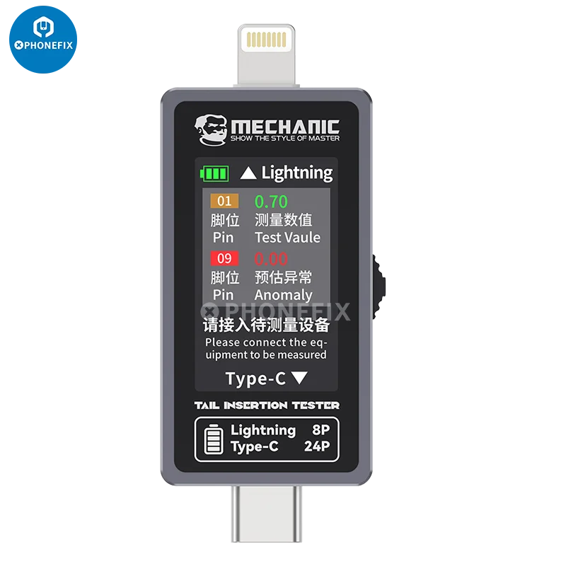 Mechanic T-824 No Disassembly Required Mobile Phone Tail Insertion Detector Digital Display Current Power Check Type-C Lightning