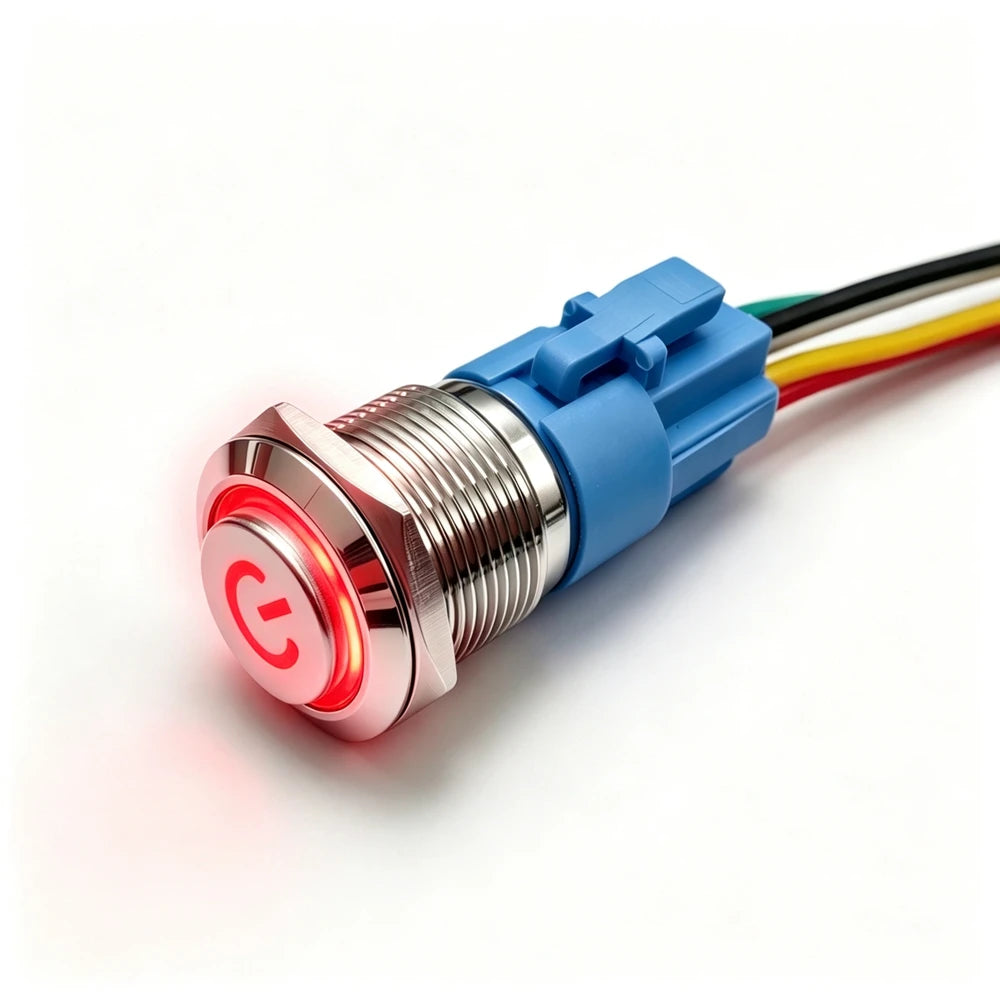 12/16/19/22mm Metal Push Button IP66 Waterproof Self Reset Latching Red LED 1NO1NC Plug Terminal 5V 12V 220V Control Switch Blue