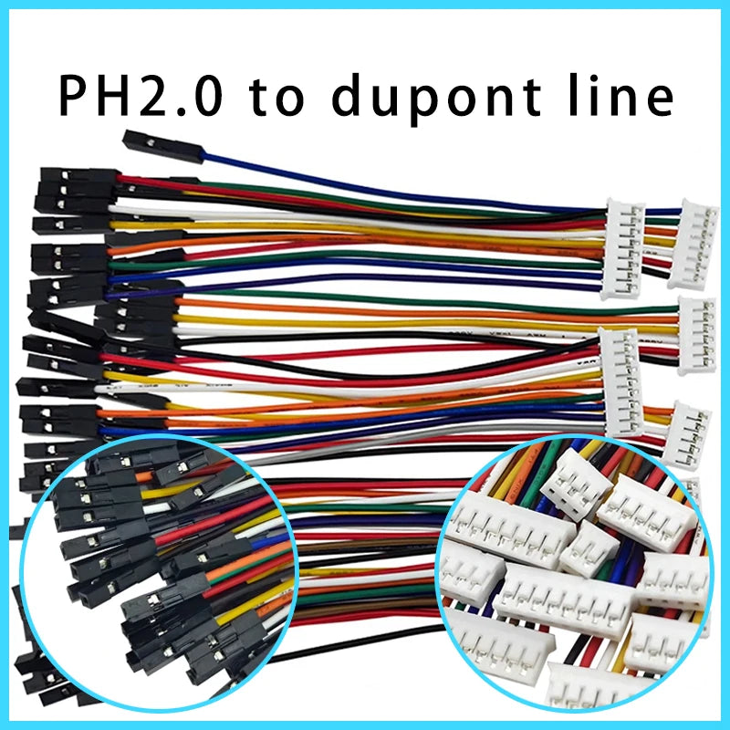 5PCS XH2.54/PH2.0/HY2.0/ZH1.5/MX1.25/SH1.0 To Dupont Line Cable 1P Female 2/3/4/5/6/P 20CM 26AWG 28AWG Jumper Wire