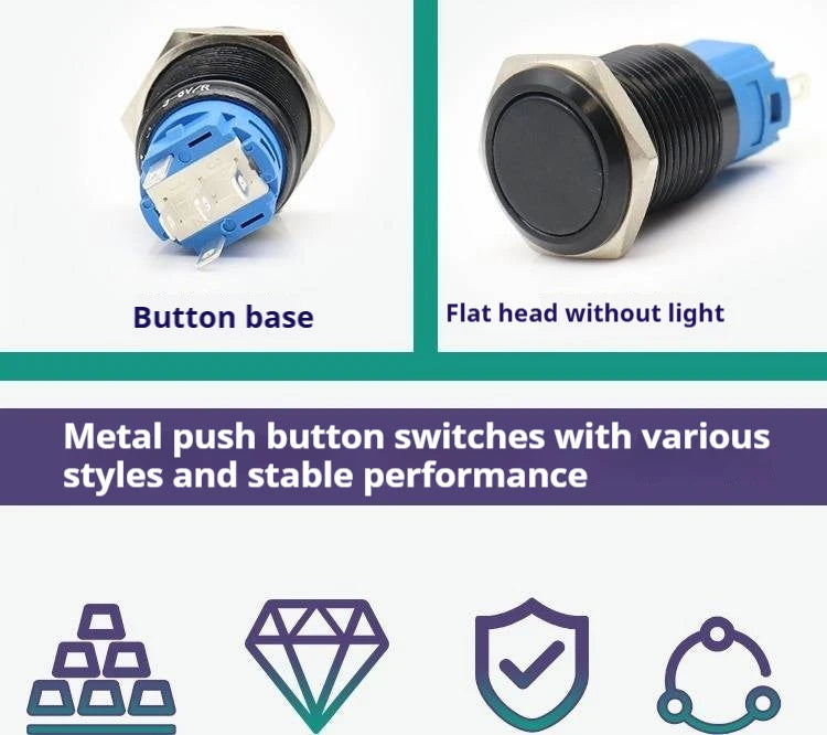 12/16/19/22MM black metal switch button self-locking latching reset power button start stop car motorcycle 6/12/24/220V on off