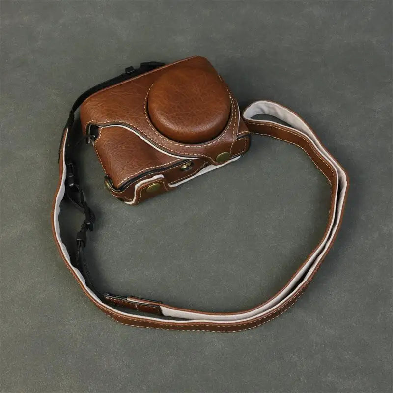 Handmade Leather Case for Panasonic Lumix TZ99 ZS99 Camera Carrying Bag with Adjustable Shoulder Strap