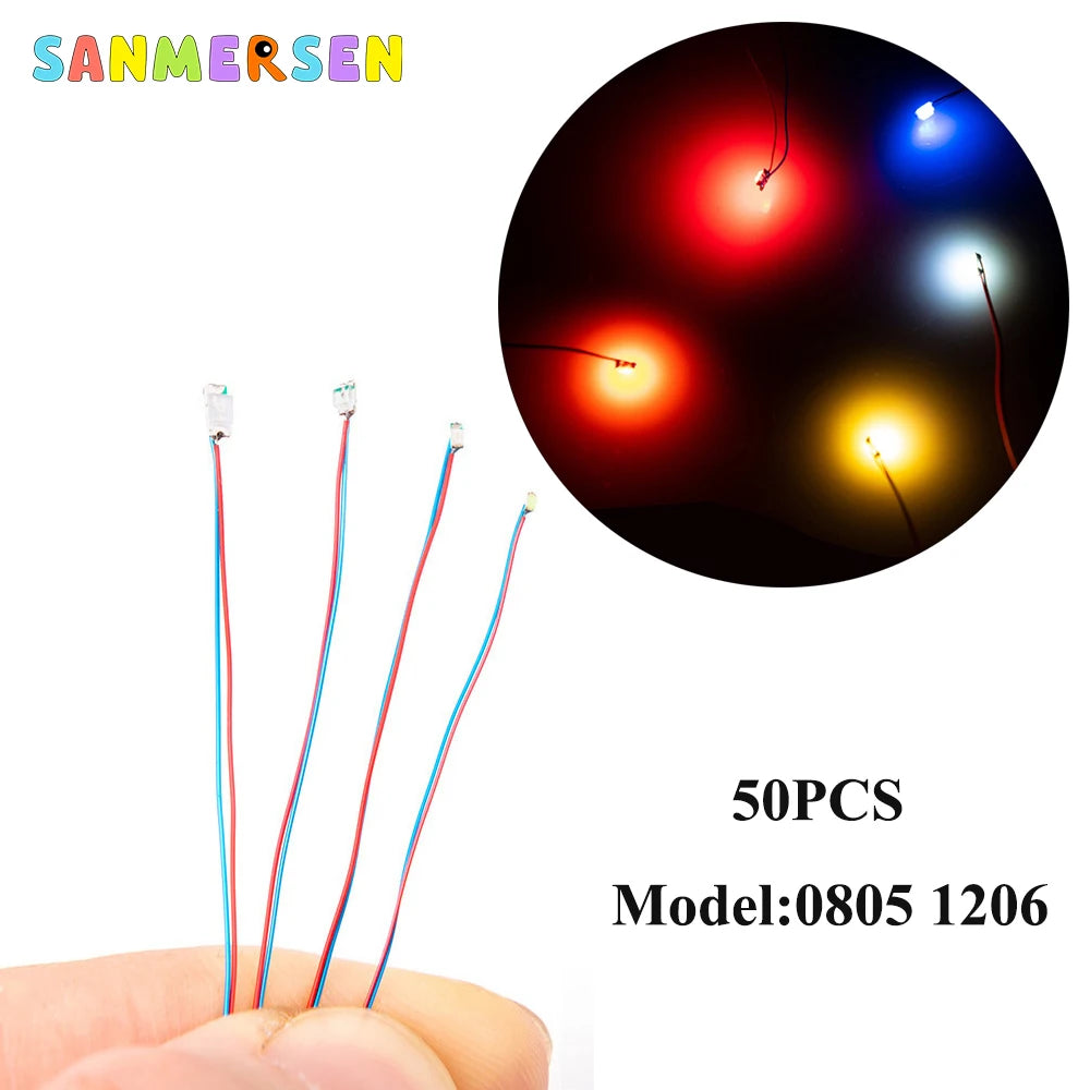 50pcs/Set 0805 1206 SMD Lamp Wired Micro Led Pre-Soldered Micro Litz Wired Chip 3V Railway Model Scenes Light DIY Leads Wires 30