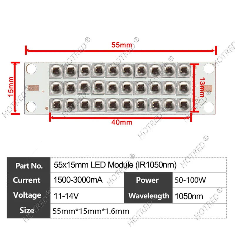 High Power LED Chip IR Infrared 730nm 810Nm 850nm 940nm Deep Red 660nm 30W 50W 100W Grow Plant Light for Night Vision CCTV Camer