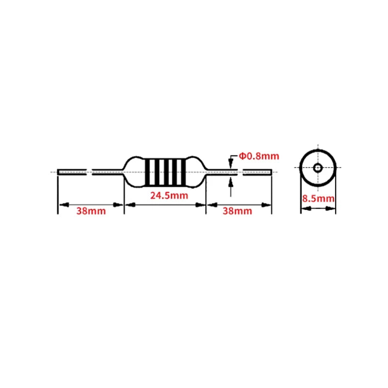 100PCS 5W Metal Film Resistor Kit 1% Precision Fixed Resistor 0.1Ω-1MΩ Assorted Values