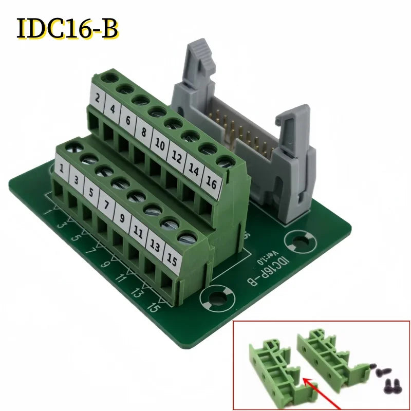 IDC16 IDC 16 Pin Male Connector to 16P Terminal Block Breakout Board Adapter PLC Relay Terminals DIN Rail Mounting
