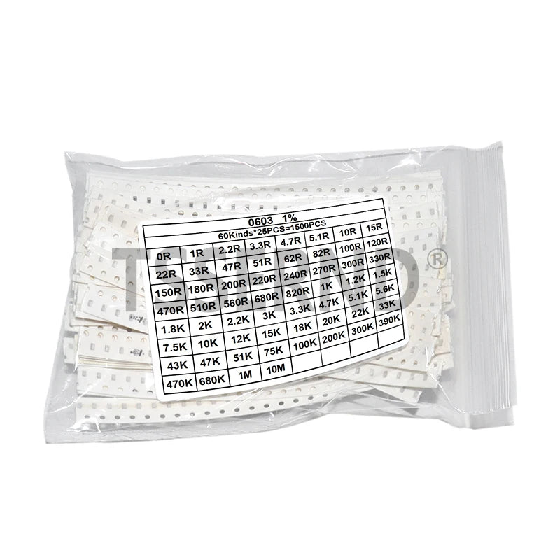 1500PCS SMD 0603 0805 Resistors Assorted Set (60 Values X 25Pcs) 0R-10M Ohm 1% High Precision Film Chip Resistance Kit