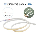 AC220V COB LED Strip Light IP67 Waterproof Flexible Ribbon 2Pin Wire/EU Plug Tape Lamp 3000K/4000K/6000K Outdoor Linear Lighting