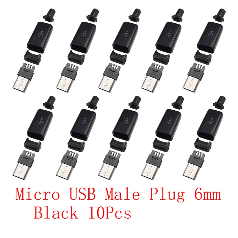 10Pcs USB Connectors Type C / Micro / USB 2.0 Type A Male Female Assembly Adapter DIY Soldering Repair Data Charging Plug Socket