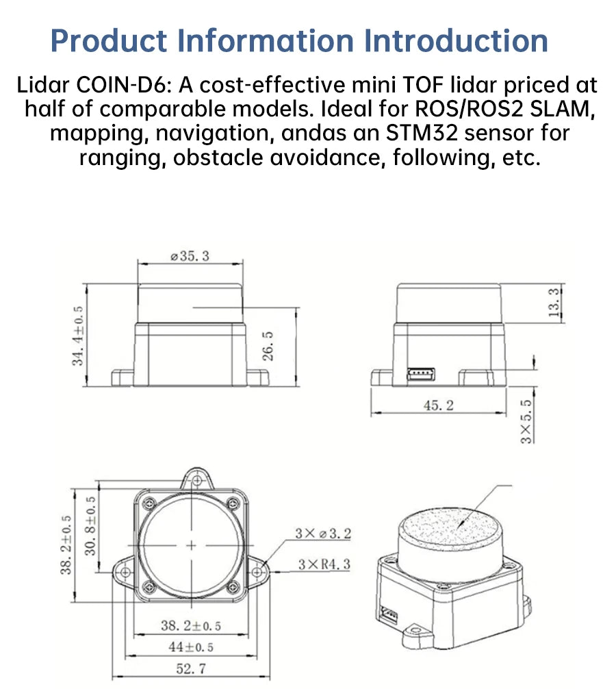 WitMotion dTOF laser lidar sensor module outdoor Light resistance 60Klx 5000Hz 12m 360° Scanning support ROS1 ROS2 Arduino
