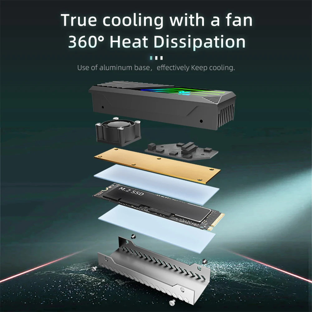 M.2 2280 SSD Heatsink SSD Aluminum Alloy 5V 3 Pin ARGB Radiator Built-in Cooling Fan Hard Drive Heatsink M.2 Radiator Cooler