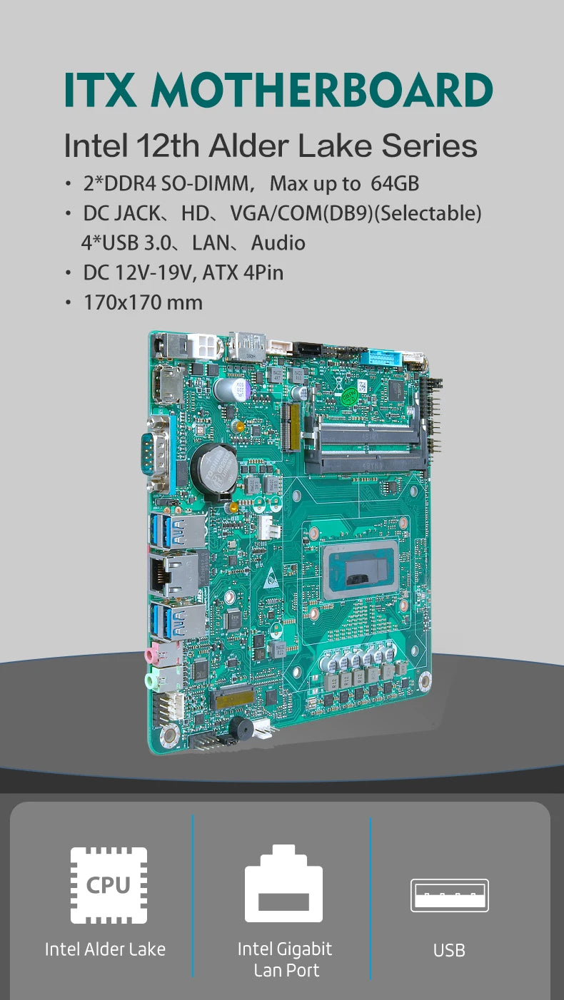 for X86 Industrial Motherboard Vending Machine 12th Gen I5-12450H 1 LAN 1 COM 2 DDR4 1 HD VGA DP LVDS eDP Mini ITX