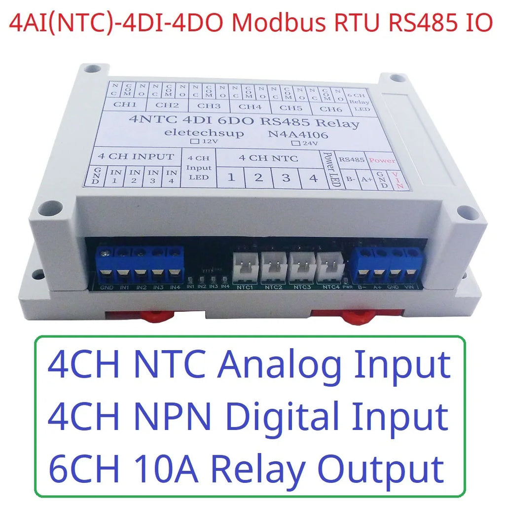 14CH Multifunction RS485 Network Bus NTC Temperature Collector 4AI-4DI-6DO Modbus RTU PLC Remote IO Analog Digital Expander