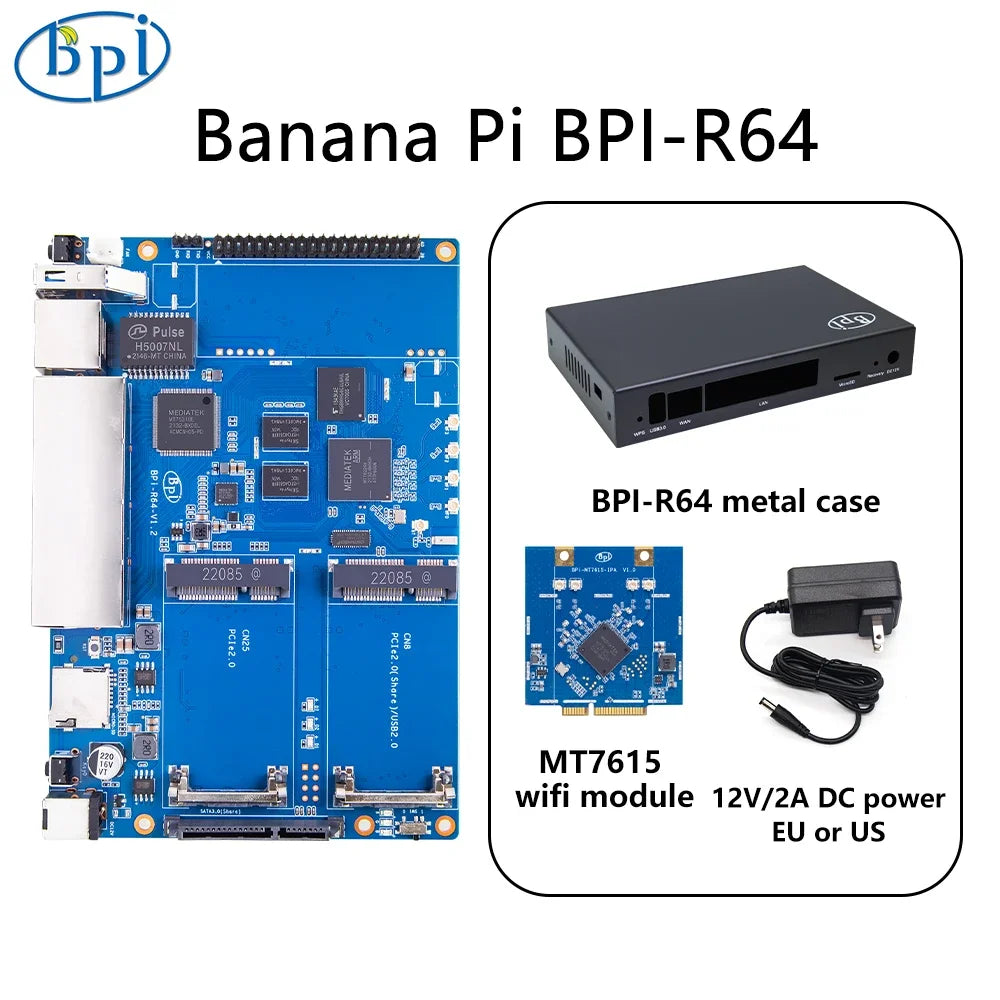RoRuSBanana PI BPI-R64 Set MT7615 Module MediaTek MT7622 8G eMMC flash 1G DDR3 Support POE 4G Module Raspberry Orange Pi