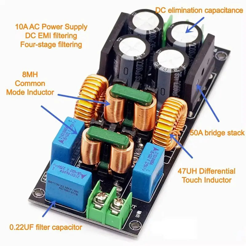 ABZZ-2X AC EMI Filter Audio Power Amplifier EMC EMI Electromagnetic Interference Purify Power DC Differential Mode Common,10A