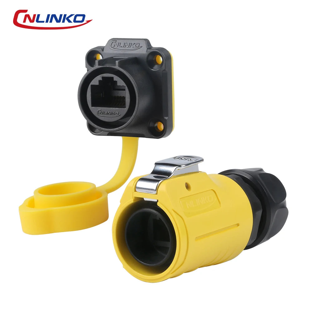 CNLINKO LP20 PBT Plastic IP68 Waterproof RJ45 Cable Signal Connector CAT6 Panel Mount Socket Plug Network Ethernet Interface
