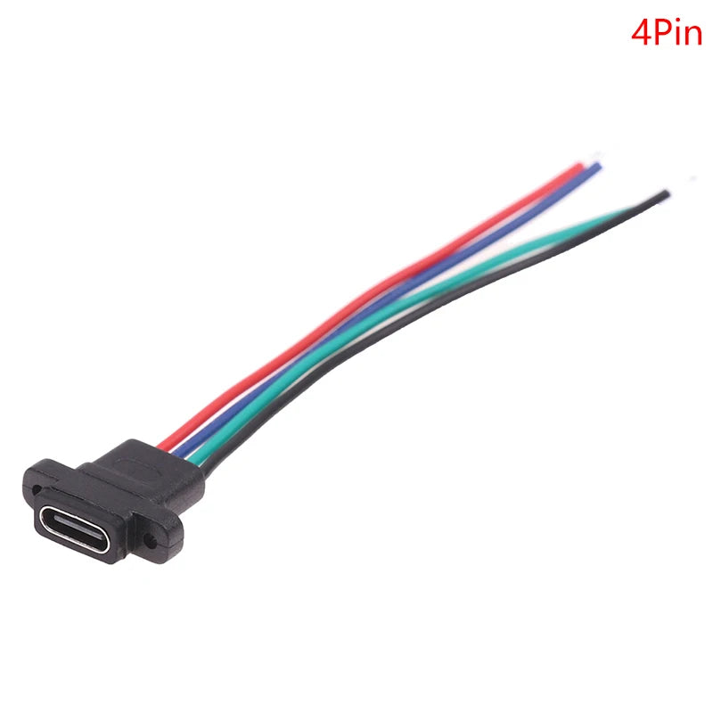 USB-C Type Connector Type-C 2Pin 4Pin Welding Wire Female Waterproof Female Socket Rubber Ring High Current Fast Charging Port