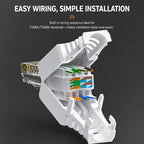 Gigabit Tool Free RJ45 CAT6 Connector Ethernet Termination Plugs, 23AWG to 26AWG Cable Internet Plug Installation Toolless