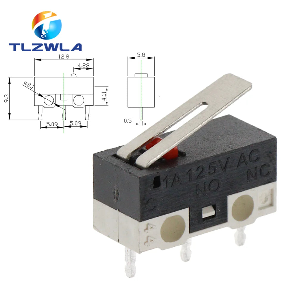 10PCS Micro Limit Switch Momentary Push Button Switch 1A 125V AC Mouse Switch 3Pins Long Handle Roller Lever Arm SPDT 12X6X6MM