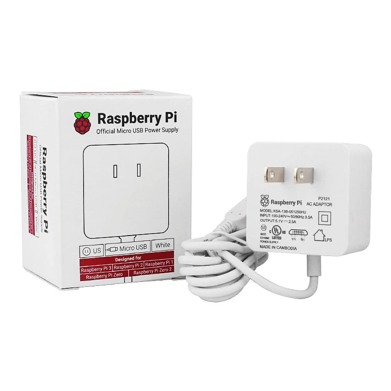 Raspberry Pi Zero 2 W Power Supply Official 5.1V 2.5A US UK EU Plug Charger Micro USB Power Adapter for Raspberry Pi 3B 3B+ 2B
