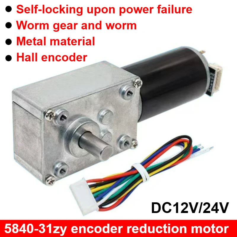 1pc 5840-31ZY Scroll Hall Encoder Geared Motor 12V 24V Hanger Motor Metal Gear Forward Reverse