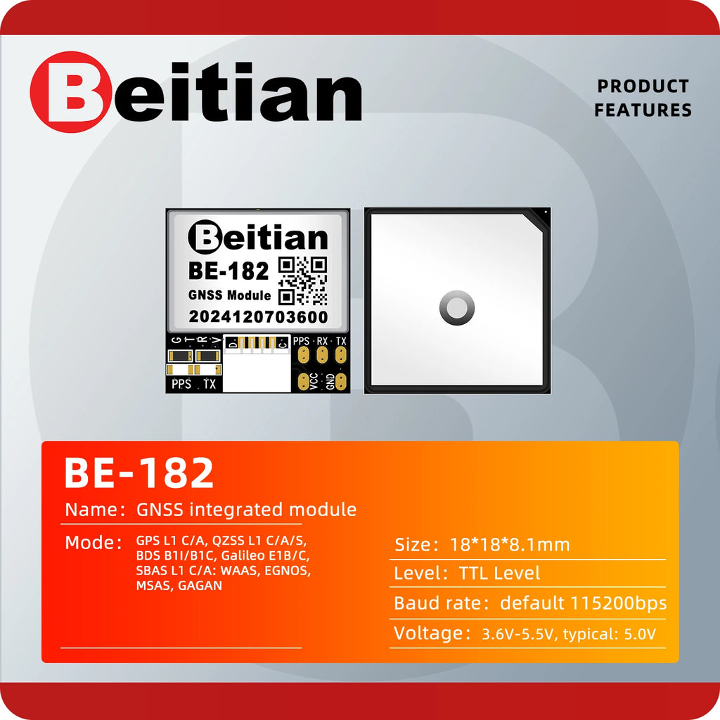 Beitian BE Series GNSS Module Ublox M10 TTL Built-in IST8310 Compass BDS GPS GALILEO FPV UAV Flight Control BE-180 - BE-882