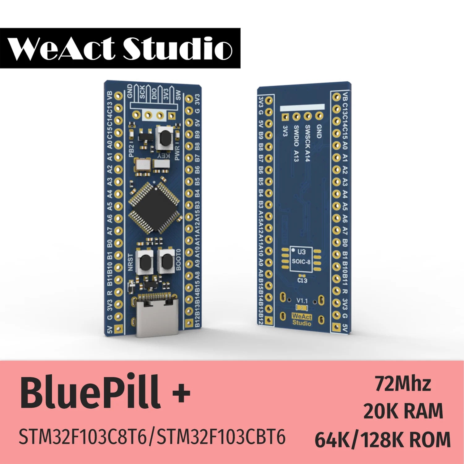 WeAct STM32F103C8T6 STM32F103CBT6 STM32F103 STM32F1 Bluepill Plus ARM STM32 Minimum System Development Board Module
