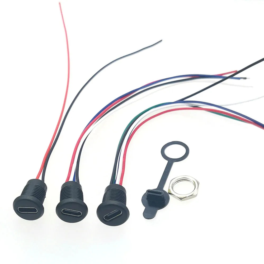 10pcs USB C Connector Type-C Waterproof with Nut Locking Panel Mounting Female TPC Waterproof Fast Charging Jack Port