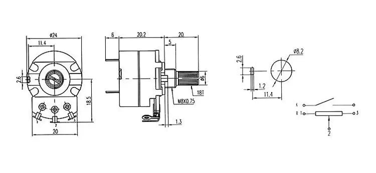 5pcs WH138-1 Adjustable Resistance Speed Regulator With Switch Potentiometer WH138-1 B5K B10K B20K B50K B100K B250K B500K B1M