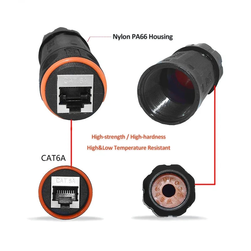 Ethernet LAN CAT6A Shielded IP68 M23 RJ45 Waterproof Connector RJ 45 Female Network Cable Extension Adapter