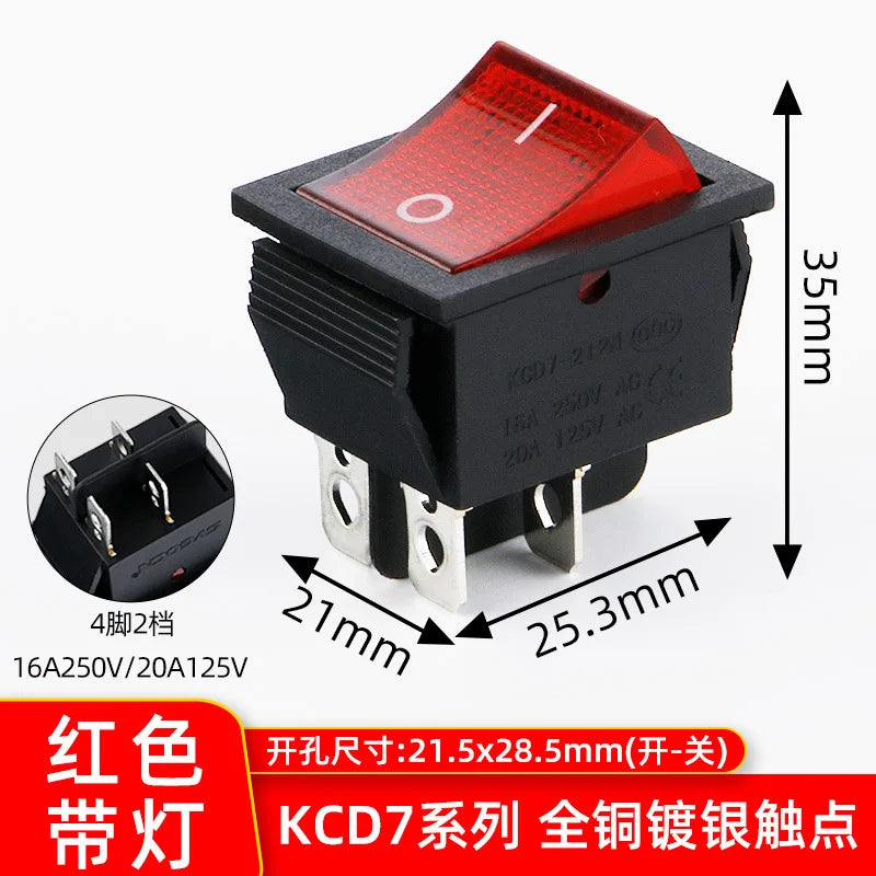 5PCS 16A 20A 30A Rocker Switch 220V 120V KCD7 KCD4 4 6 Pin Rocker Toggle Switch SPDT ON OFF Red Lighted Heavy Duty T125 T85