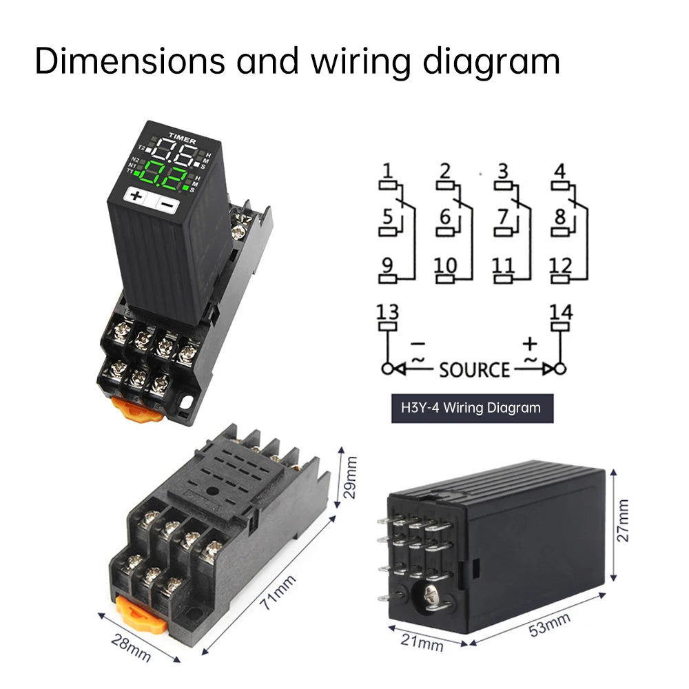 H3Y-4 AC 220V DC 12V DC 24V Time Relay Cycle Time Control Delayer power on delay device Digital Display With Base Power Supply