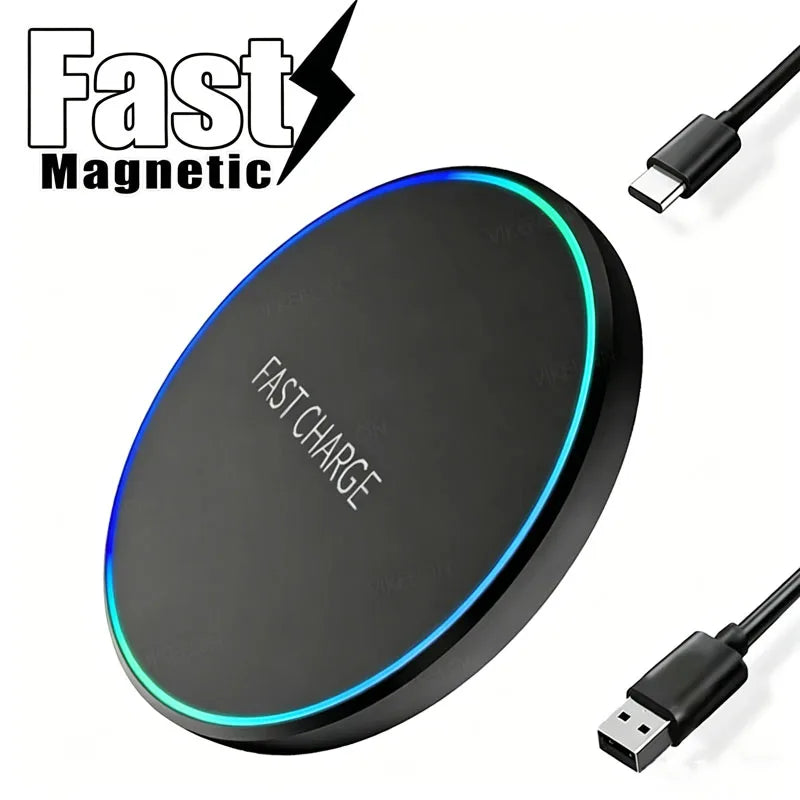 Led Light Mini Wireless Charger Pad For iPhone 17 16 15 14 1312 Samsung Xiaomi Phone Type C Induction Fast Charging Station