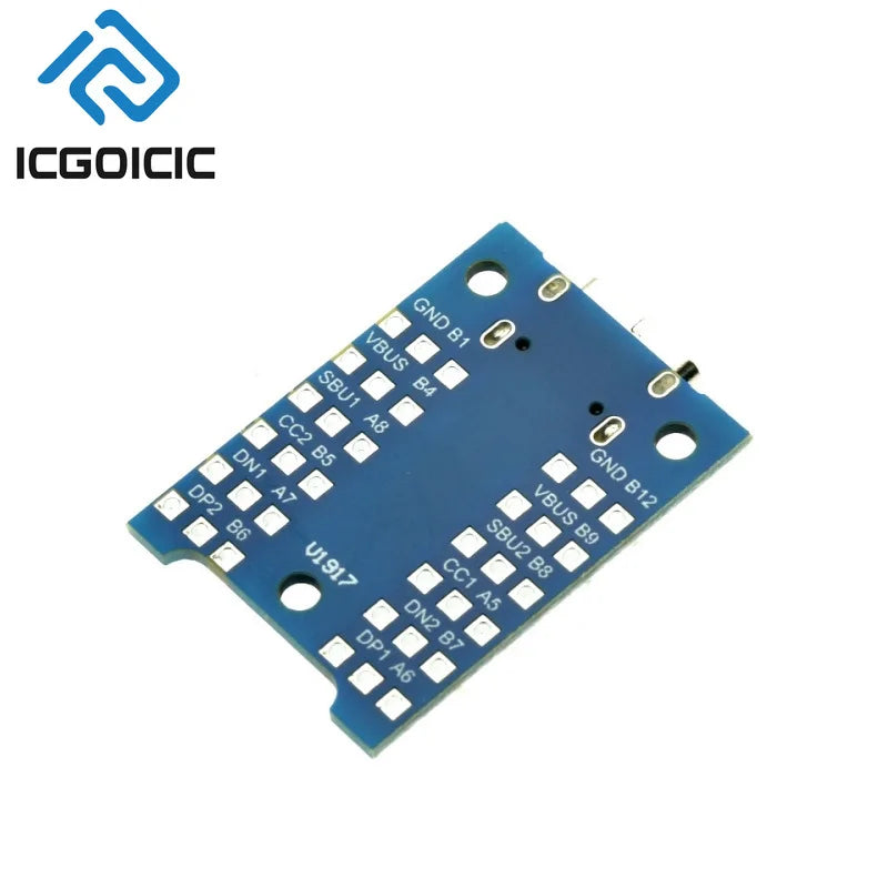 1-50pcs USB Type-C Breakout Board – All Pins Exposed, VBUS GND DP DN CC SBU, for Charging & Data Debugging, DIY Electronics