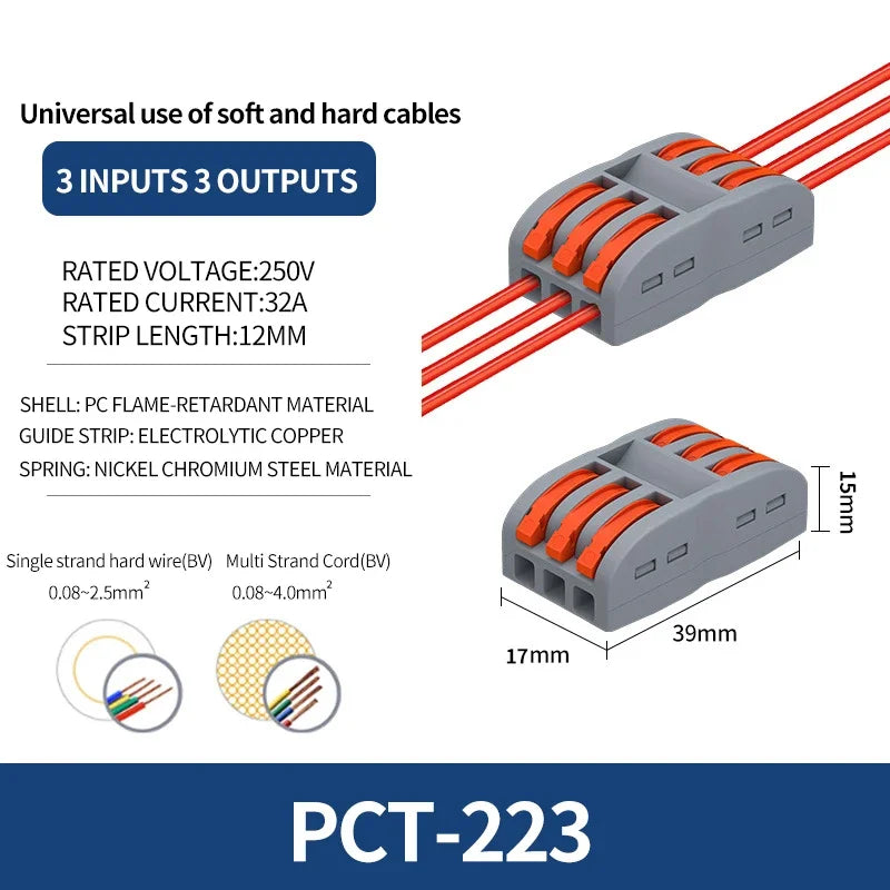 10/100Pcs Lever Wire Connectors, Compact Splicing Wire Connector, 2 3 5 Way Electrical Connectors, for Quick Connect 28-12 AWG